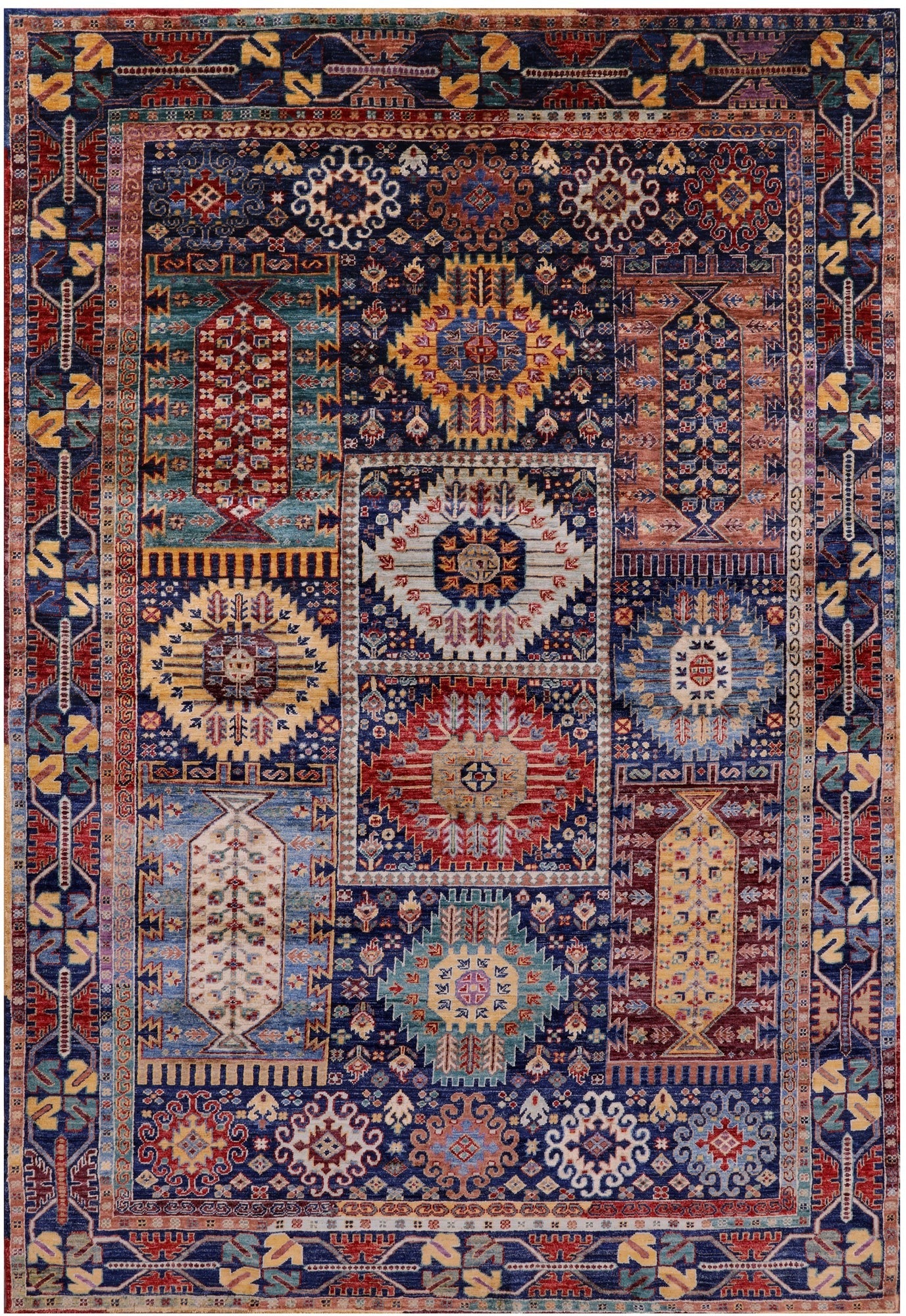 Blue Persian Fine Serapi Hand Knotted Wool Rug - 5' 10" X 8' 7" - Golden Nile