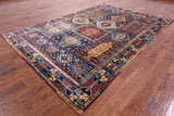 Blue Persian Fine Serapi Hand Knotted Wool Rug - 5' 10" X 8' 7" - Golden Nile