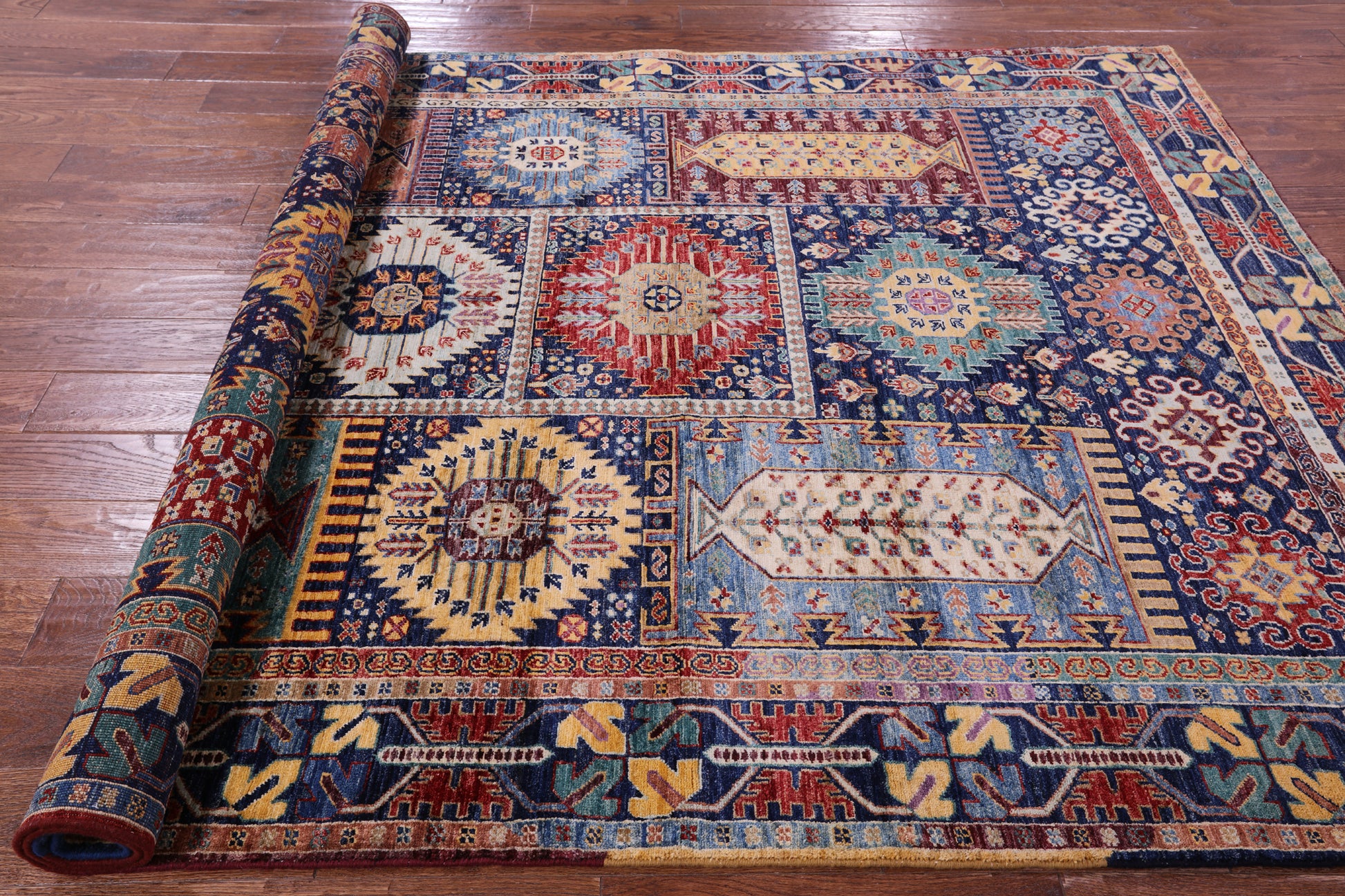 Blue Persian Fine Serapi Hand Knotted Wool Rug - 5' 10" X 8' 7" - Golden Nile