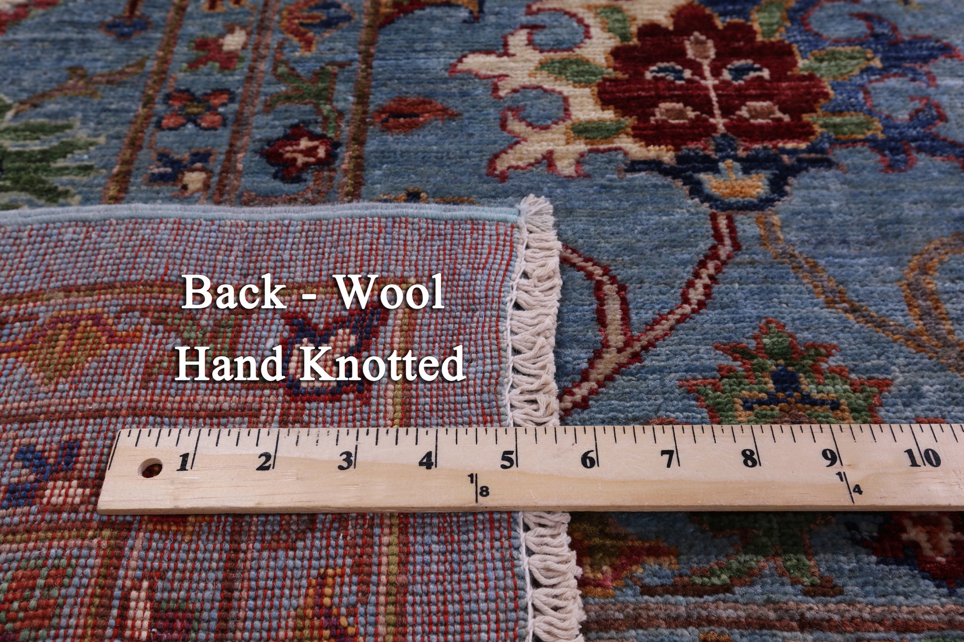 Blue Peshawar Hand Knotted Wool Rug - 8' 10" X 12' 4" - Golden Nile