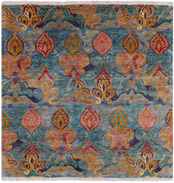 Square William Morris Handmade Wool Area Rug - 6' 4" X 6' 5" - Golden Nile