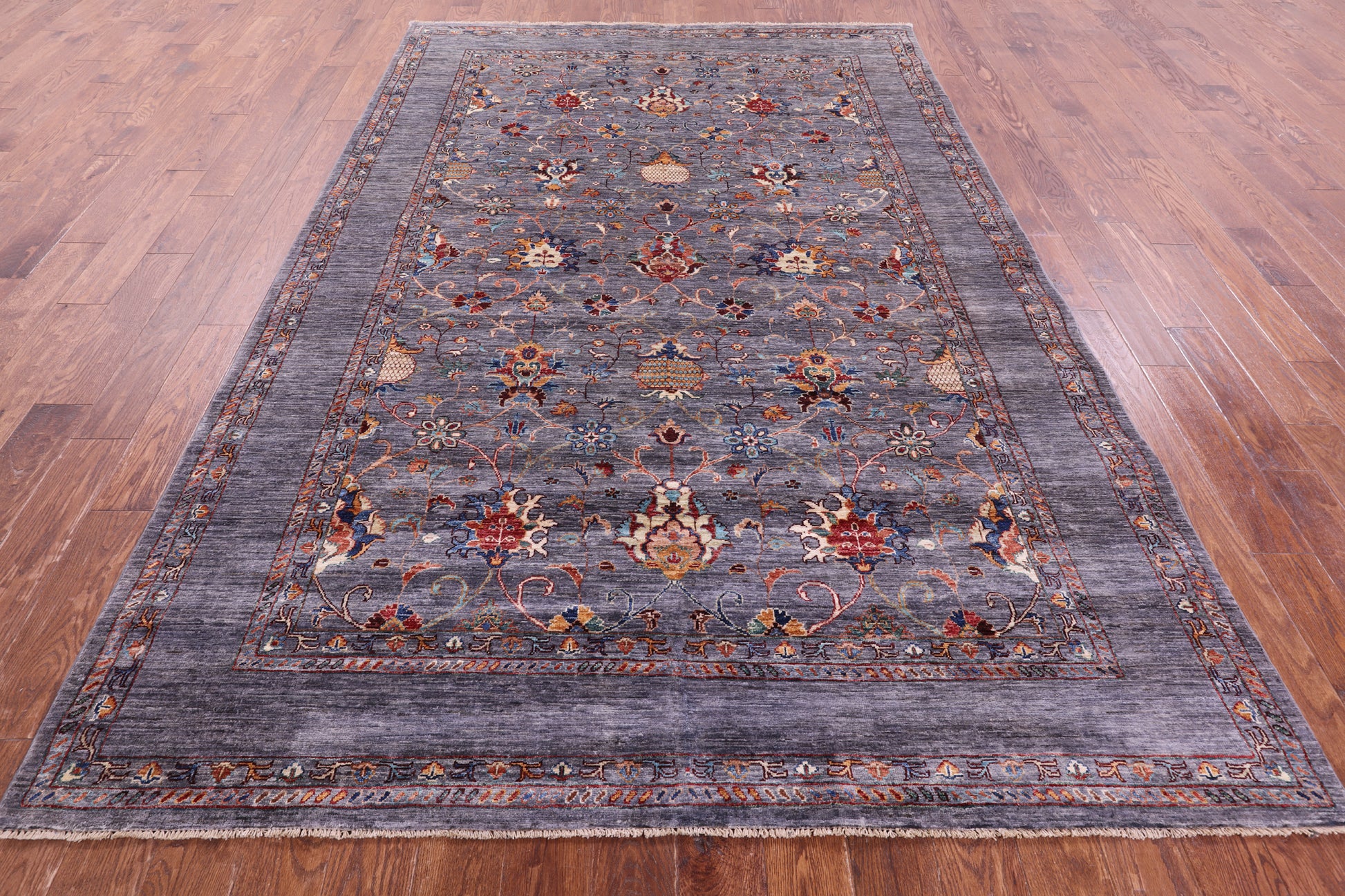 Grey Peshawar Hand Knotted Wool Rug - 6' 9" X 9' 9" - Golden Nile