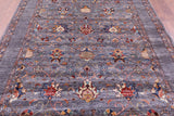 Grey Peshawar Hand Knotted Wool Rug - 6' 9" X 9' 9" - Golden Nile