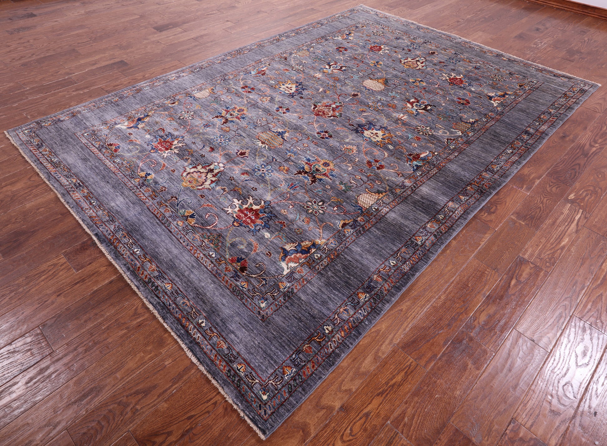 Grey Peshawar Hand Knotted Wool Rug - 6' 9" X 9' 9" - Golden Nile