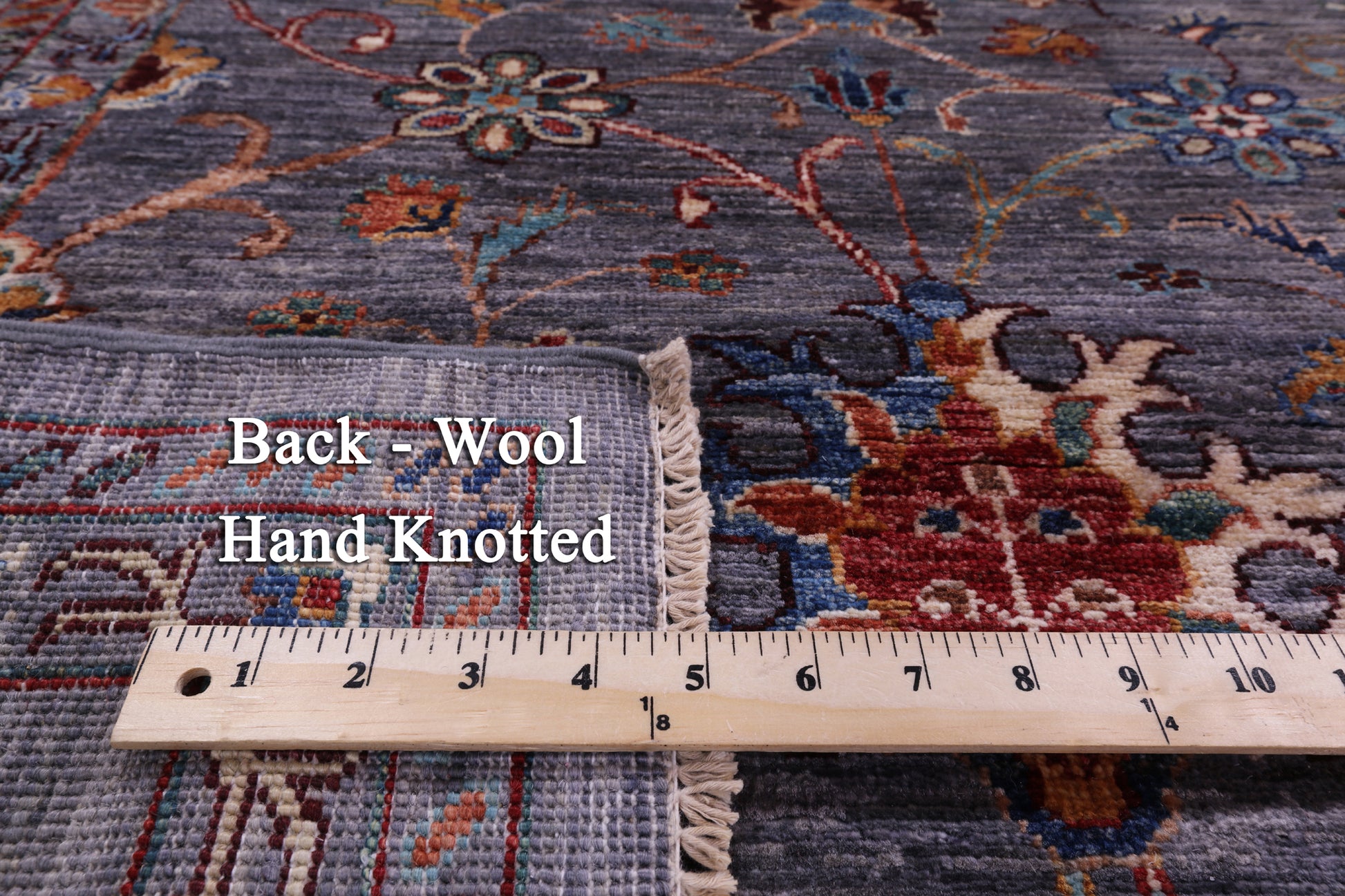 Grey Peshawar Hand Knotted Wool Rug - 6' 9" X 9' 9" - Golden Nile