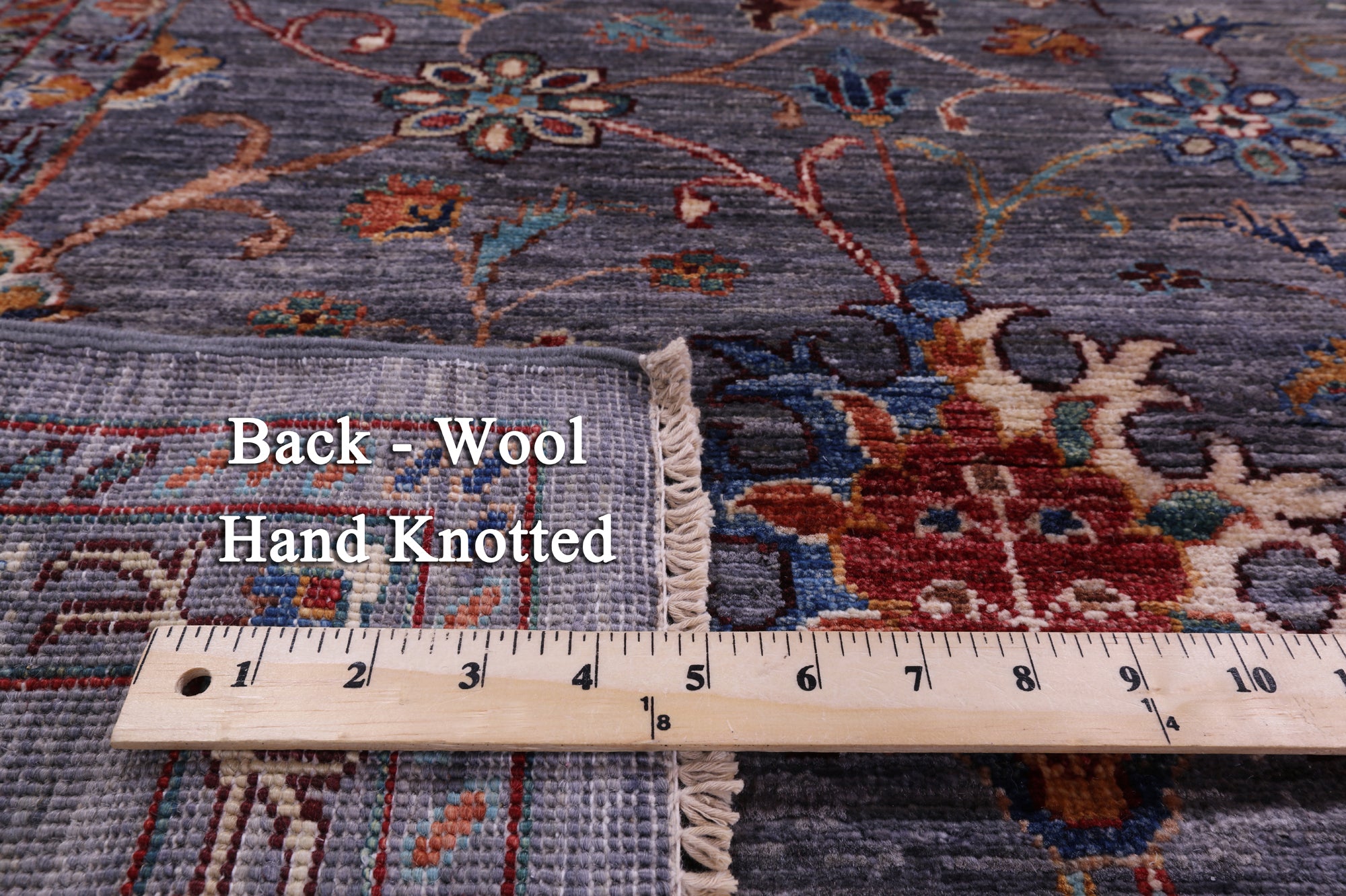 Grey Peshawar Hand Knotted Wool Rug - 6' 9" X 9' 9" - Golden Nile