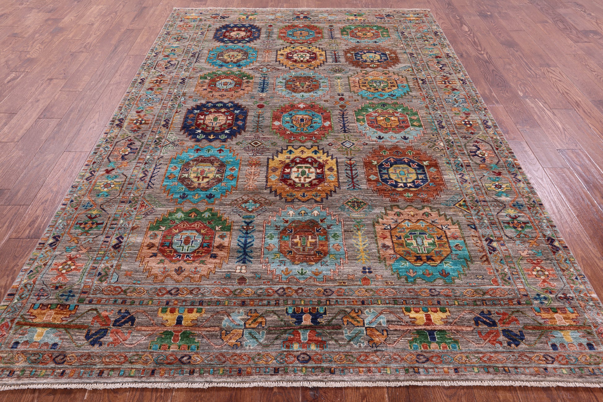 Turkmen Ersari Hand Knotted Wool Rug - 6' 9" X 9' 9" - Golden Nile