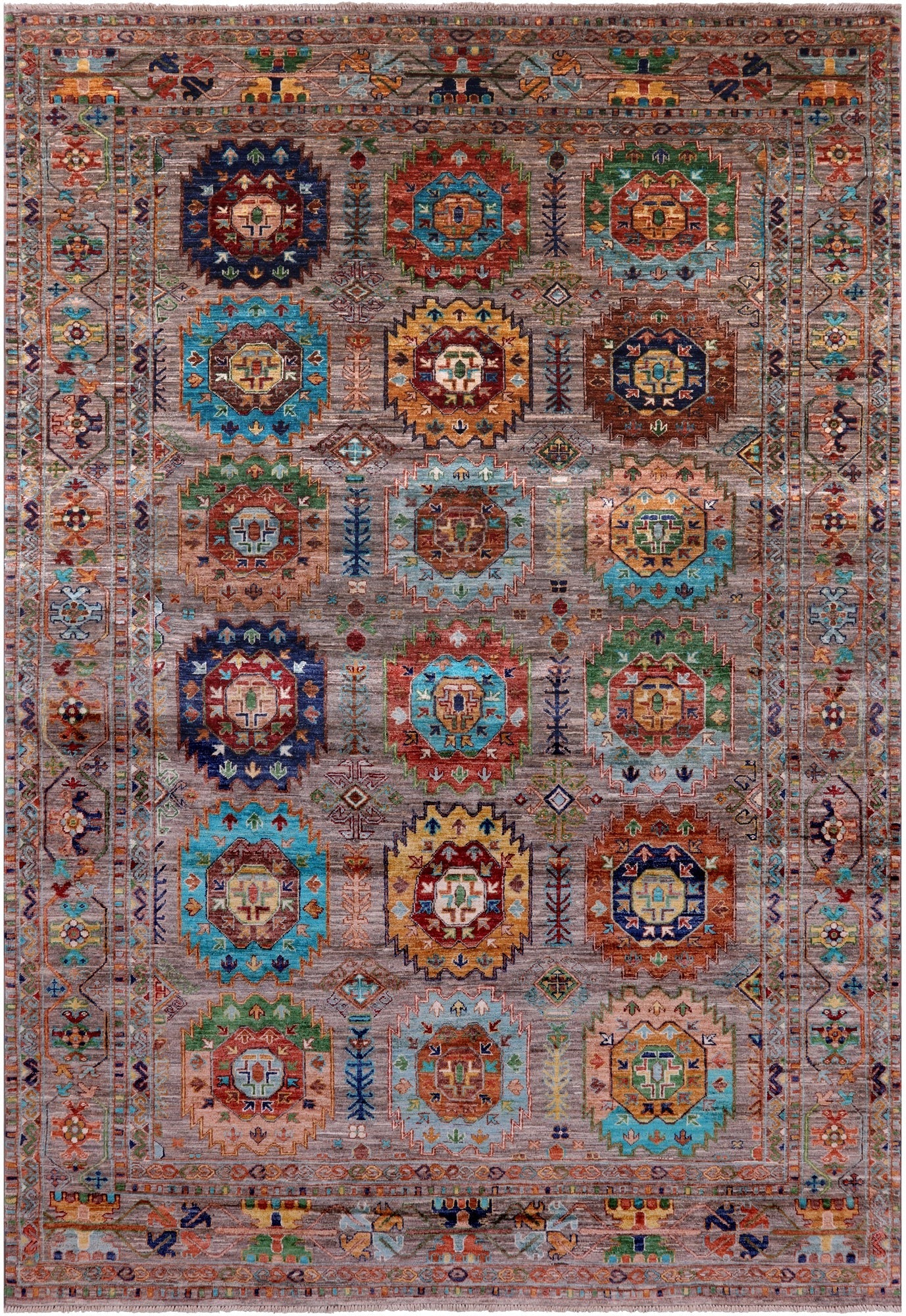 Turkmen Ersari Hand Knotted Wool Rug - 6' 9" X 9' 9" - Golden Nile