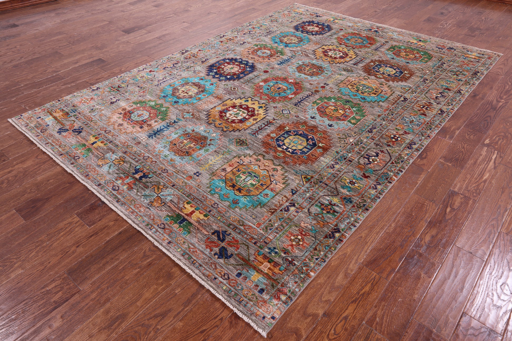 Turkmen Ersari Hand Knotted Wool Rug - 6' 9" X 9' 9" - Golden Nile