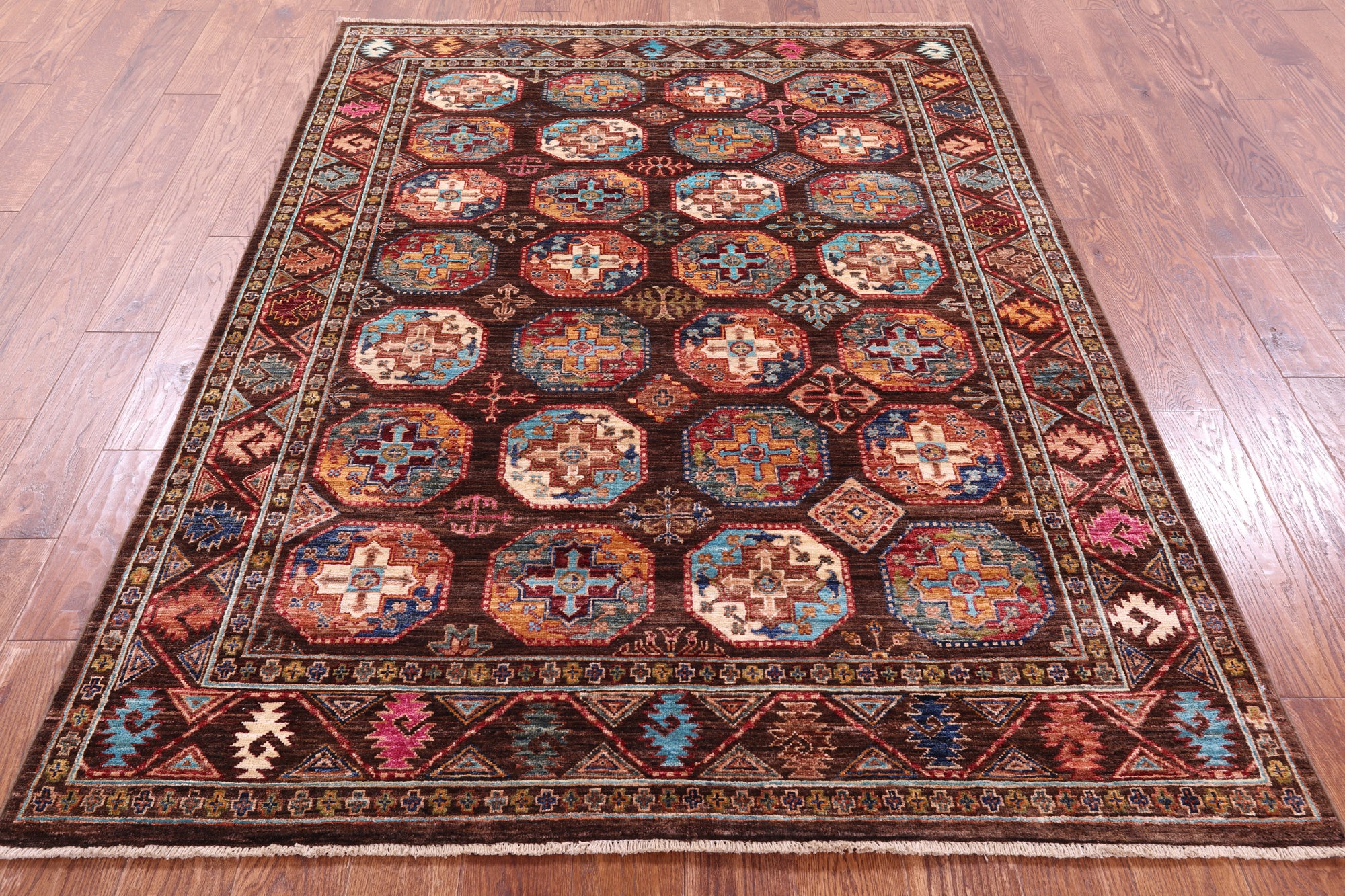 Brown Turkmen Ersari Handmade Wool Rug - 5' 2" X 6' 10" - Golden Nile