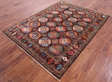 Brown Turkmen Ersari Handmade Wool Rug - 5' 2" X 6' 10" - Golden Nile