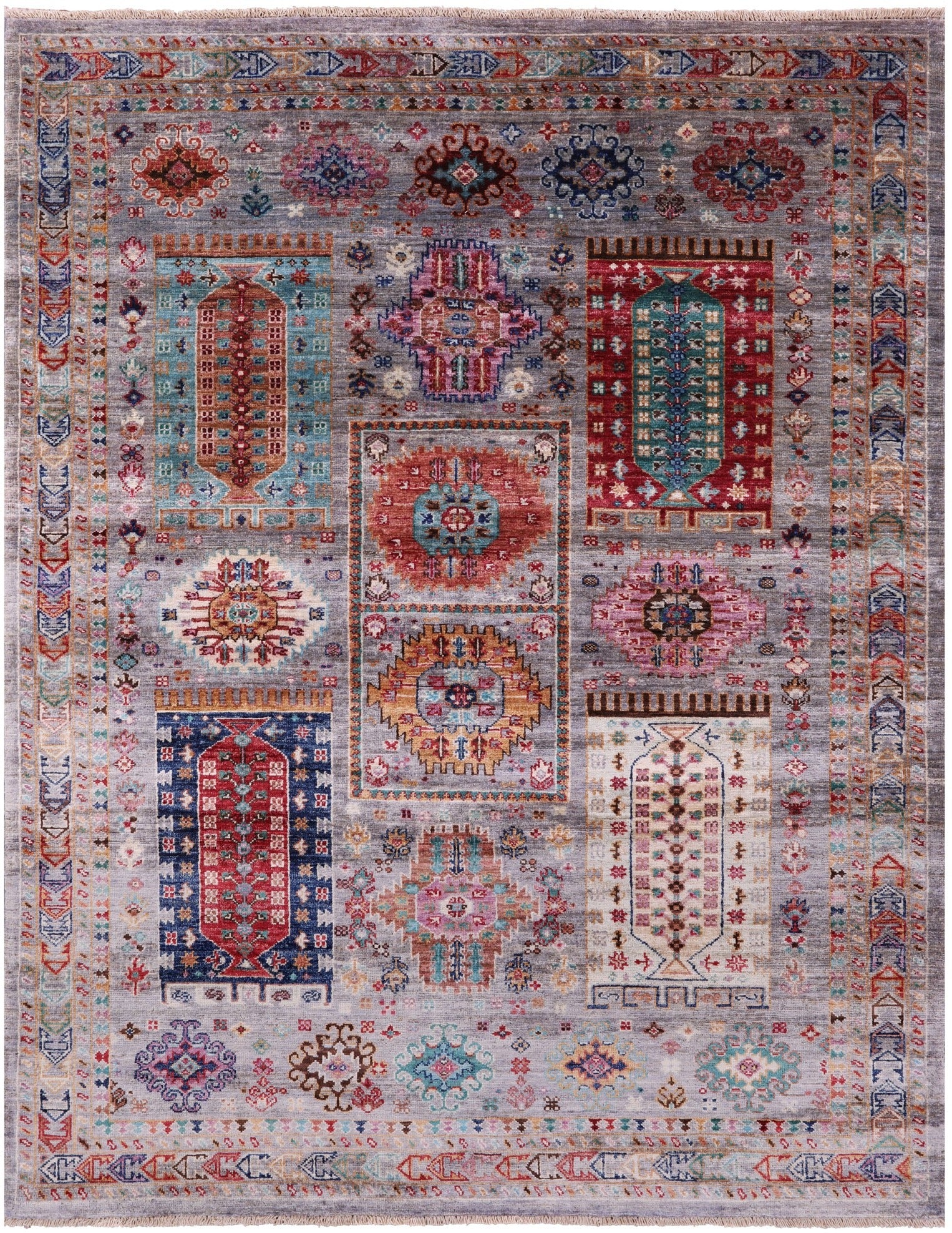 Grey Turkmen Ersari Handmade Wool Rug - 5' 1" X 6' 5" - Golden Nile