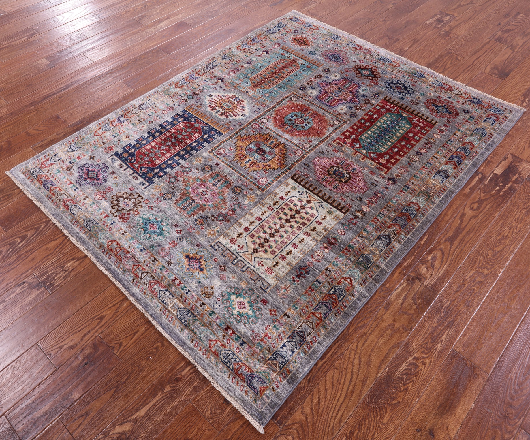Grey Turkmen Ersari Handmade Wool Rug - 5' 1" X 6' 5" - Golden Nile