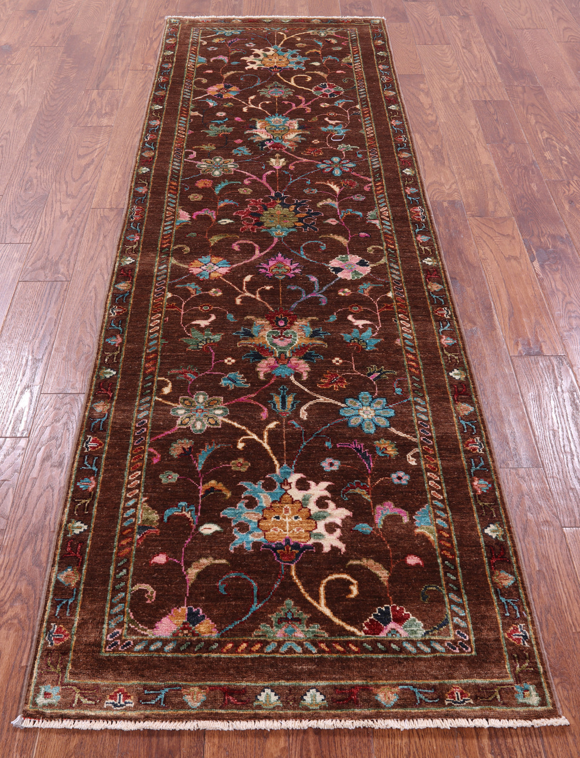 Brown Peshawar Hand Knotted Wool Runner Rug - 2' 9" X 8' 9" - Golden Nile