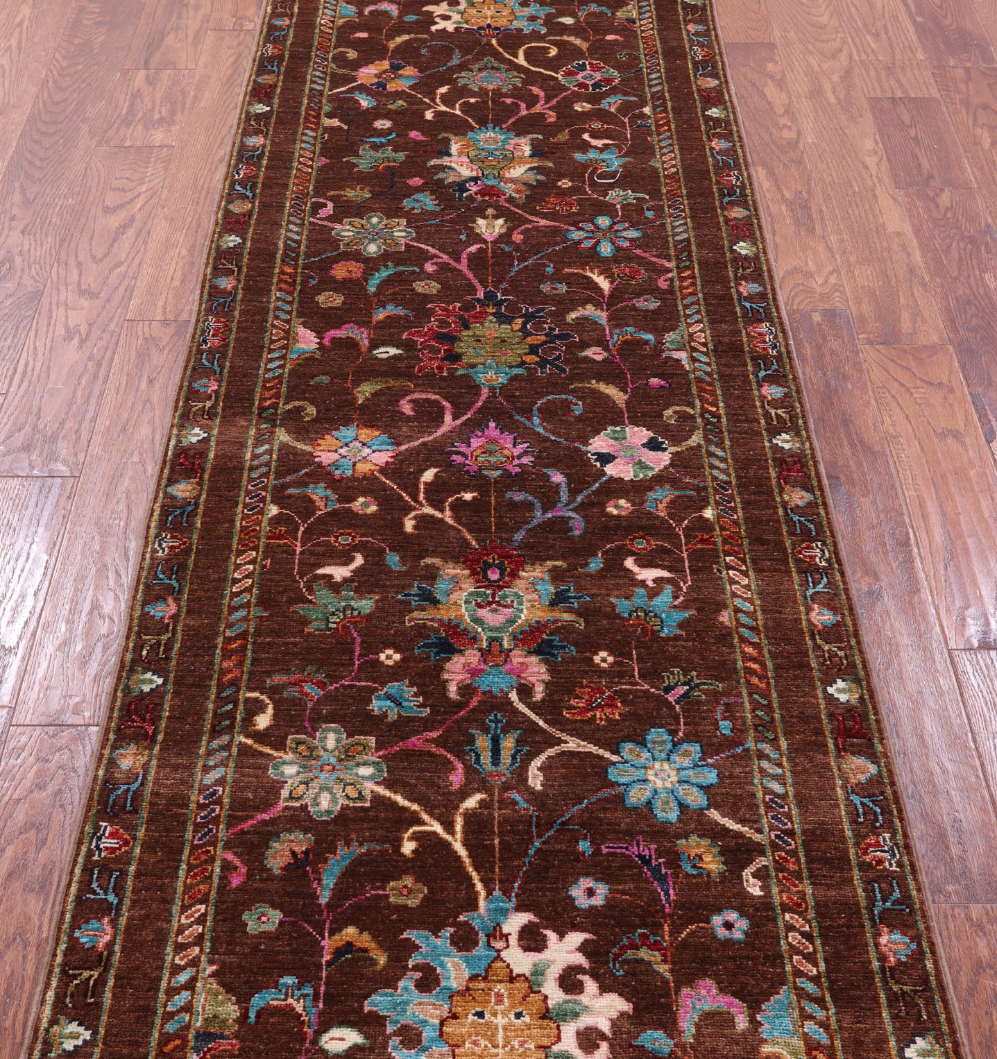 Brown Peshawar Hand Knotted Wool Runner Rug - 2' 9" X 8' 9" - Golden Nile