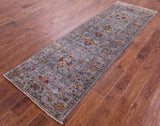 Grey Peshawar Hand Knotted Wool Runner Rug - 2' 11" X 9' 0" - Golden Nile