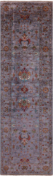 Grey Peshawar Hand Knotted Wool Runner Rug - 2' 11" X 9' 0" - Golden Nile