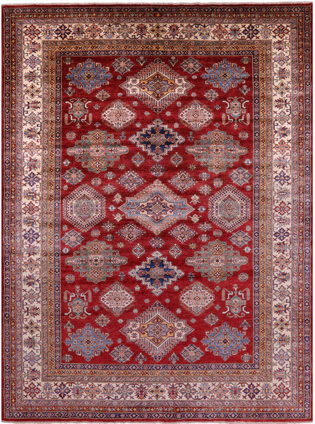 Red Super Kazak Hand Knotted Wool Rug - 8' 8" X 11' 11" - Golden Nile