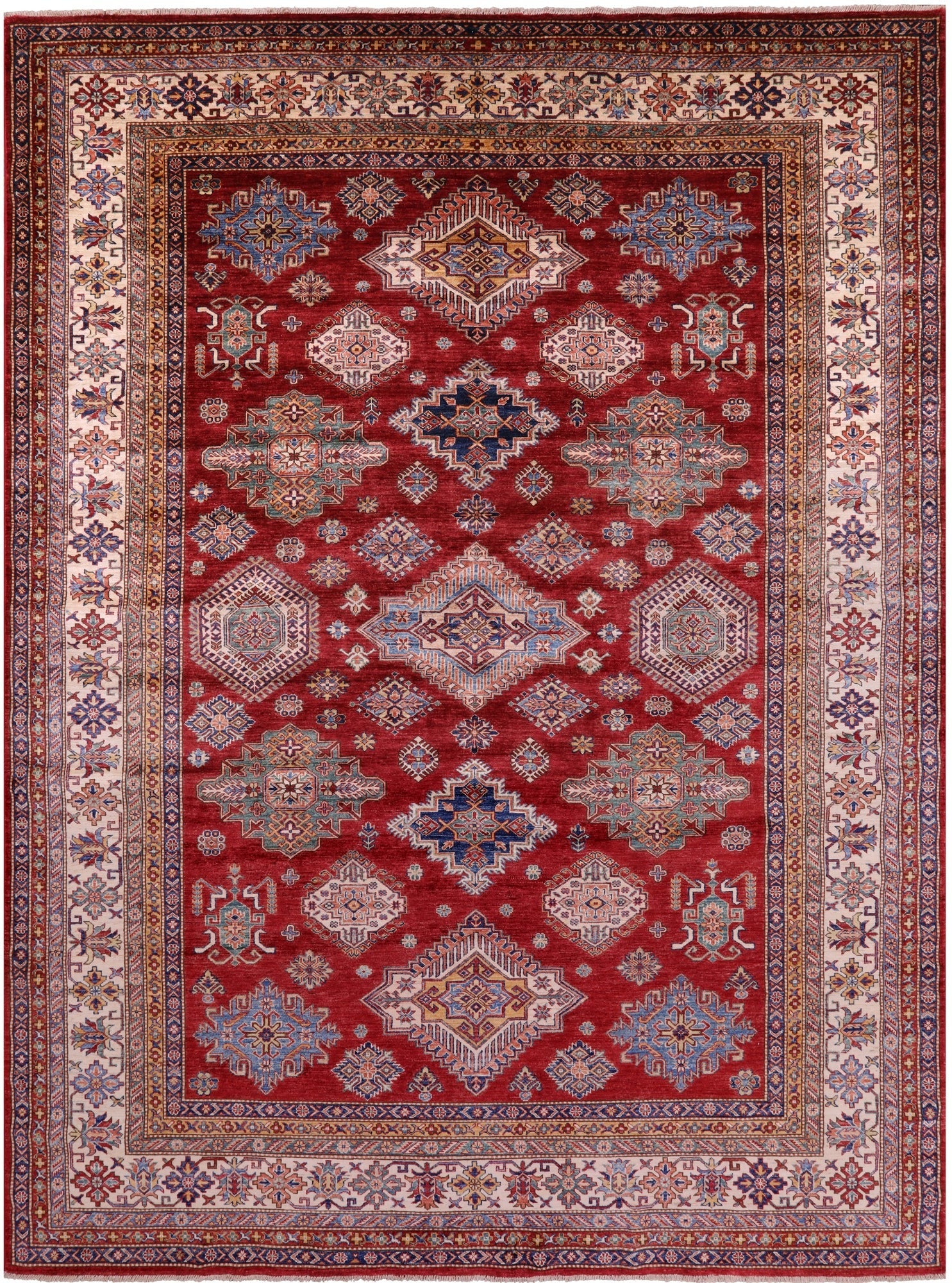 Red Super Kazak Hand Knotted Wool Rug - 8' 8" X 11' 11" - Golden Nile