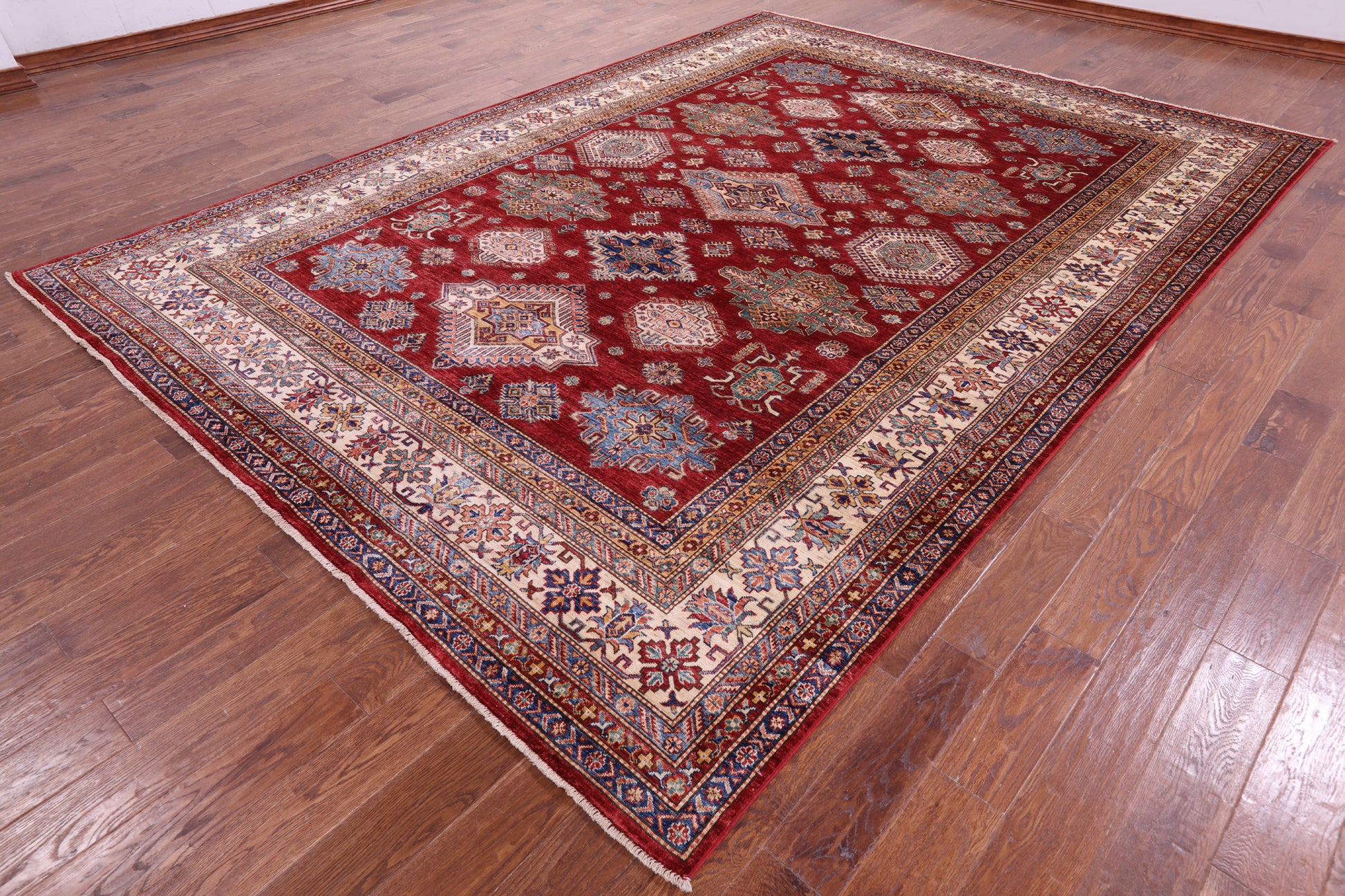 Red Super Kazak Hand Knotted Wool Rug - 8' 8" X 11' 11" - Golden Nile