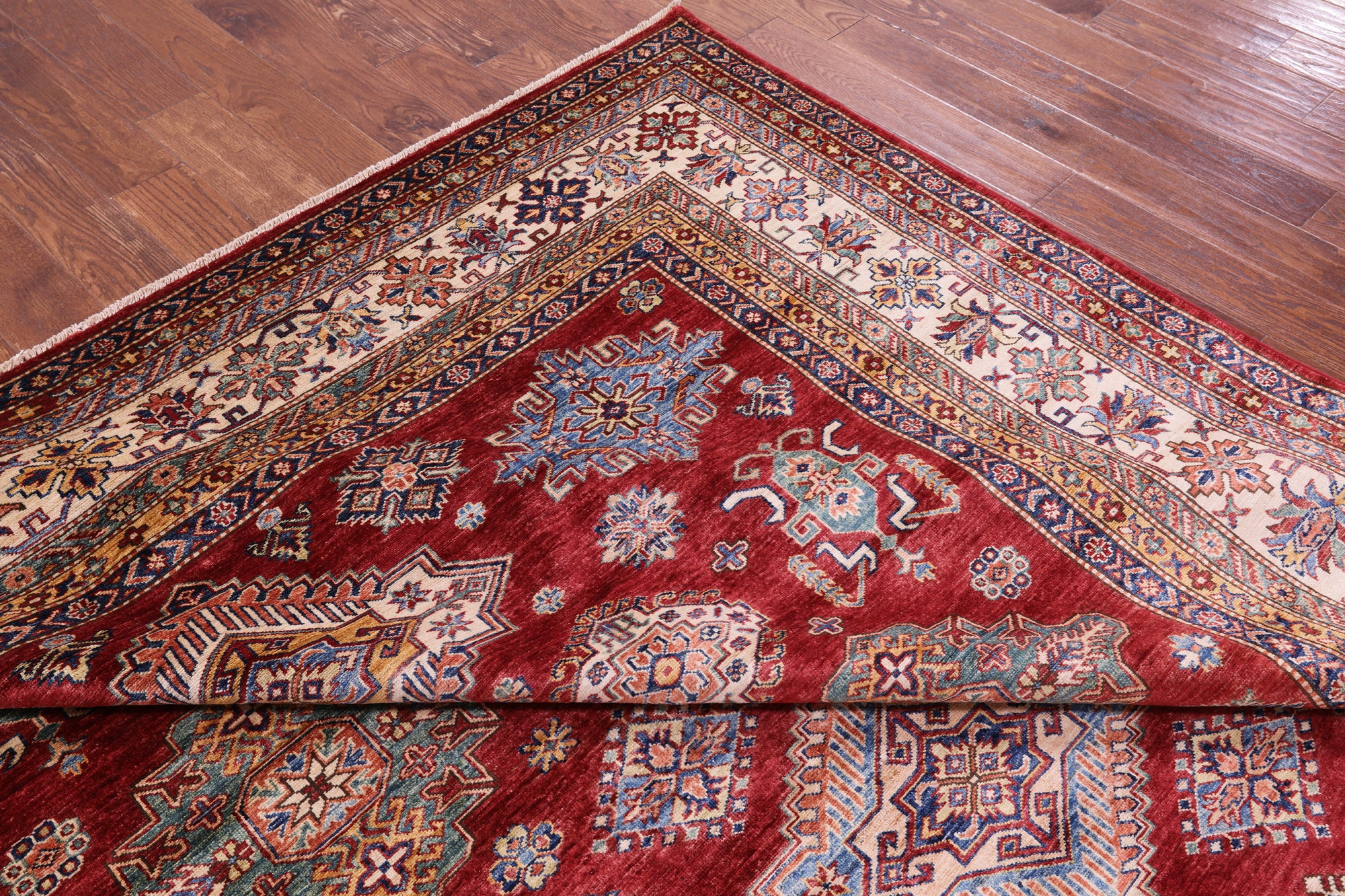 Red Super Kazak Hand Knotted Wool Rug - 8' 8" X 11' 11" - Golden Nile