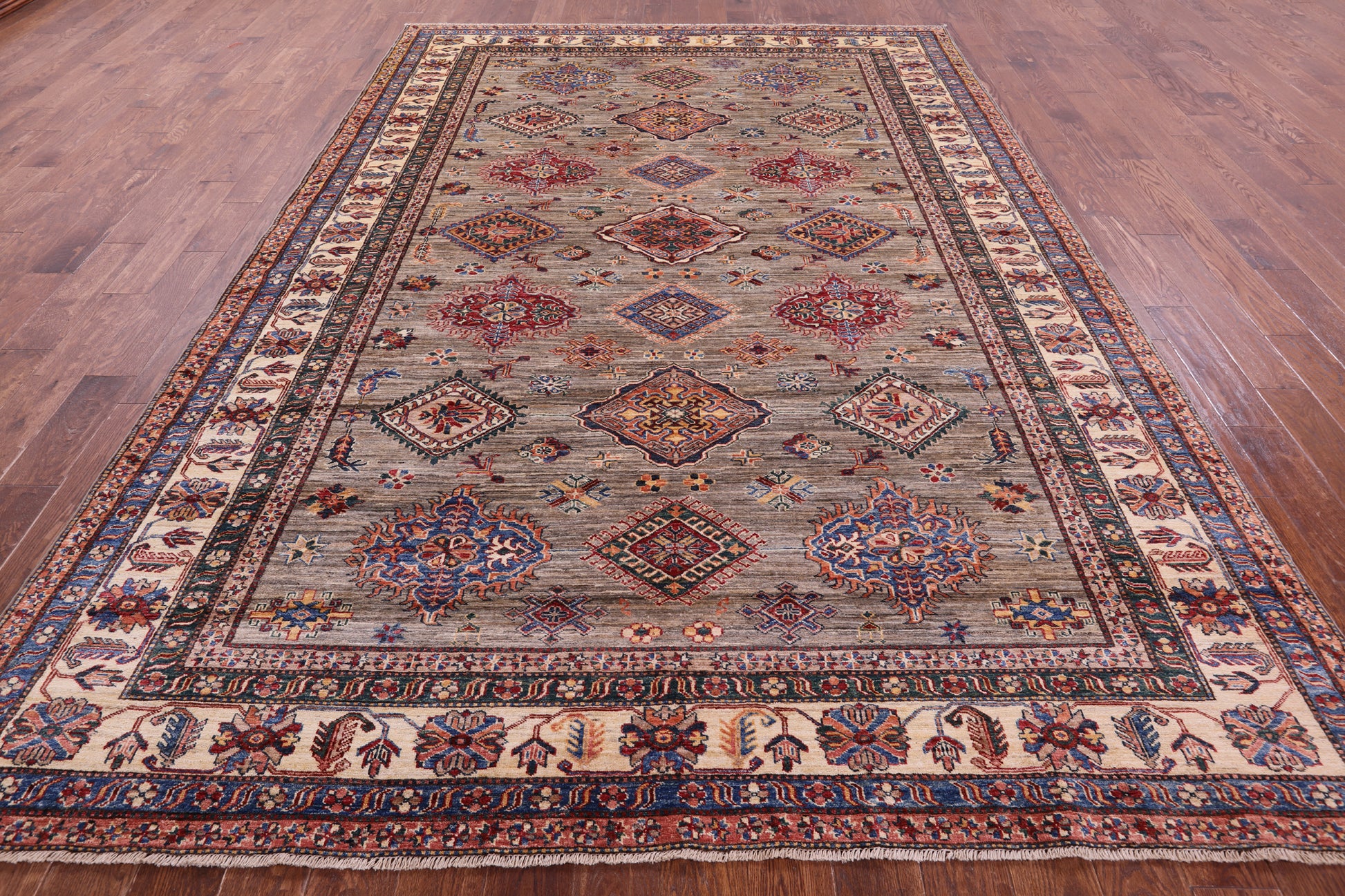 Super Kazak Hand Knotted Wool Rug - 8' 0" X 11' 7" - Golden Nile