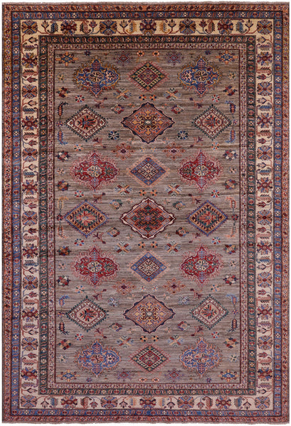 Super Kazak Hand Knotted Wool Rug - 8' 0" X 11' 7" - Golden Nile