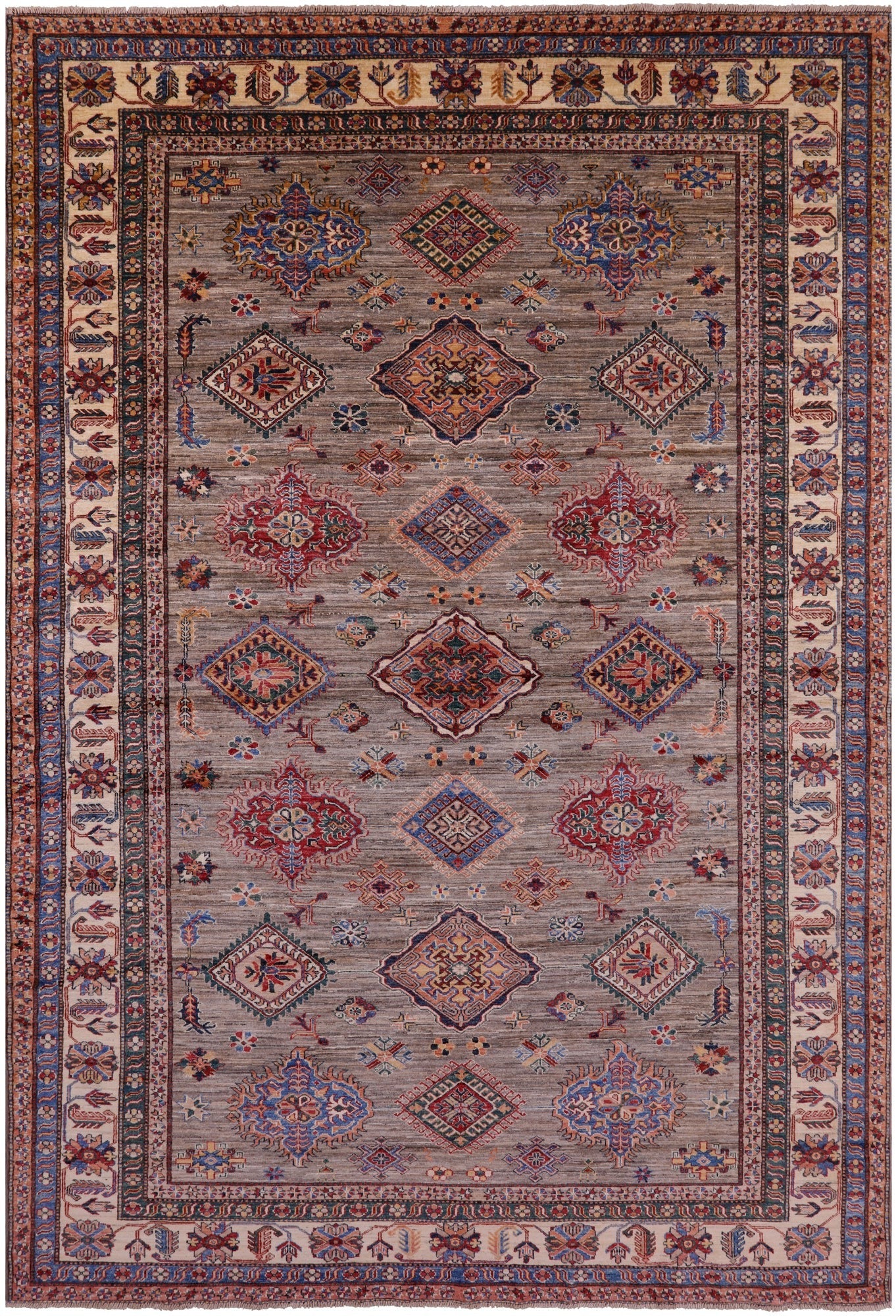 Super Kazak Hand Knotted Wool Rug - 8' 0" X 11' 7" - Golden Nile