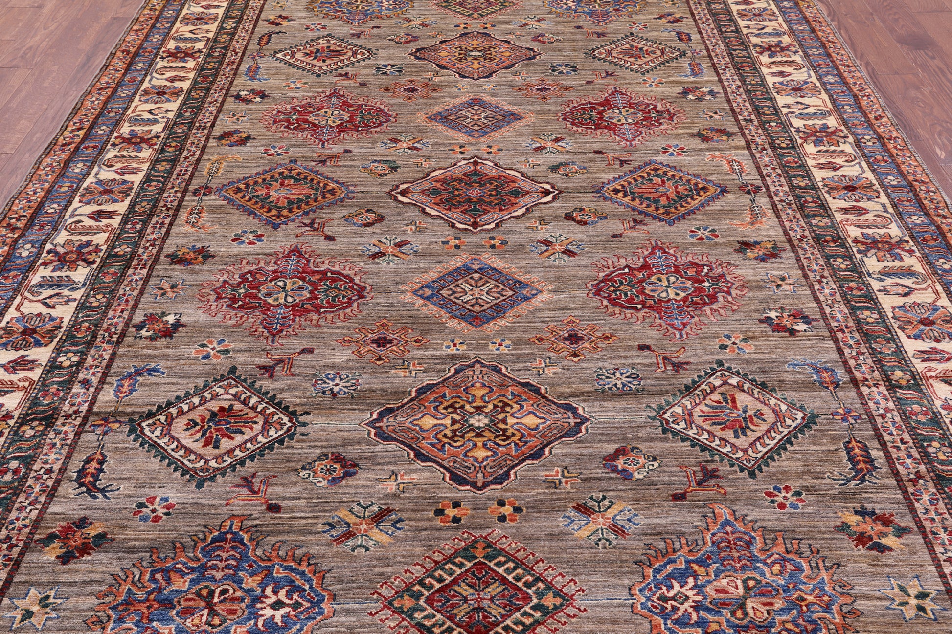 Super Kazak Hand Knotted Wool Rug - 8' 0" X 11' 7" - Golden Nile