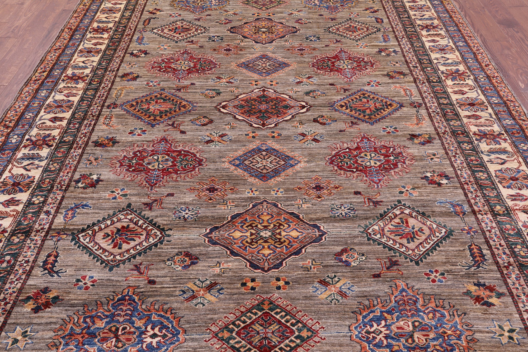 Super Kazak Hand Knotted Wool Rug - 8' 0" X 11' 7" - Golden Nile