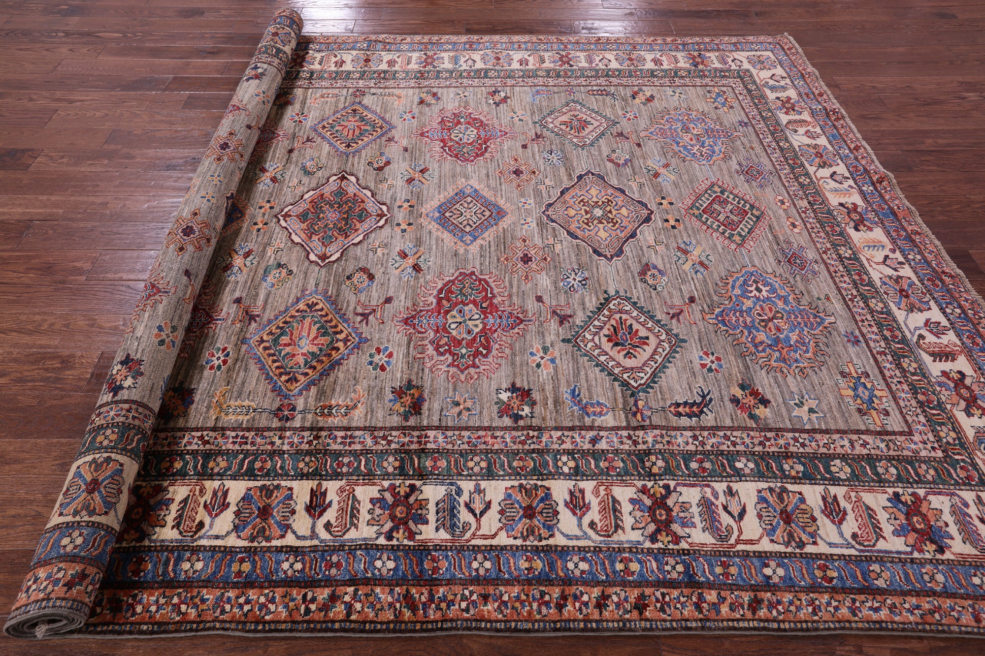 Super Kazak Hand Knotted Wool Rug - 8' 0" X 11' 7" - Golden Nile