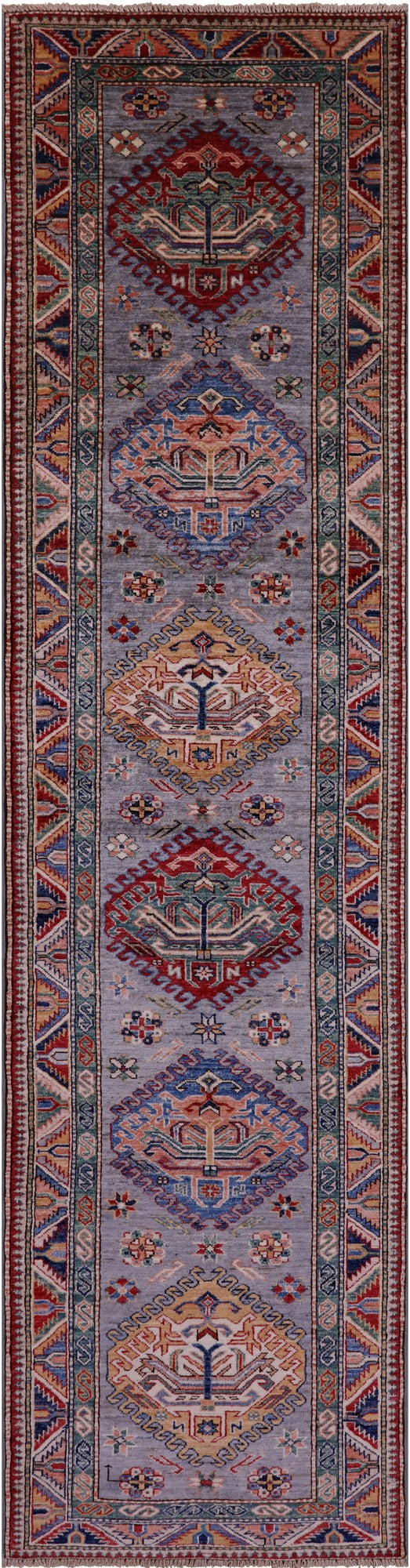 Grey Super Kazak Hand Knotted Wool Runner Rug - 2' 8" X 10' 3" - Golden Nile