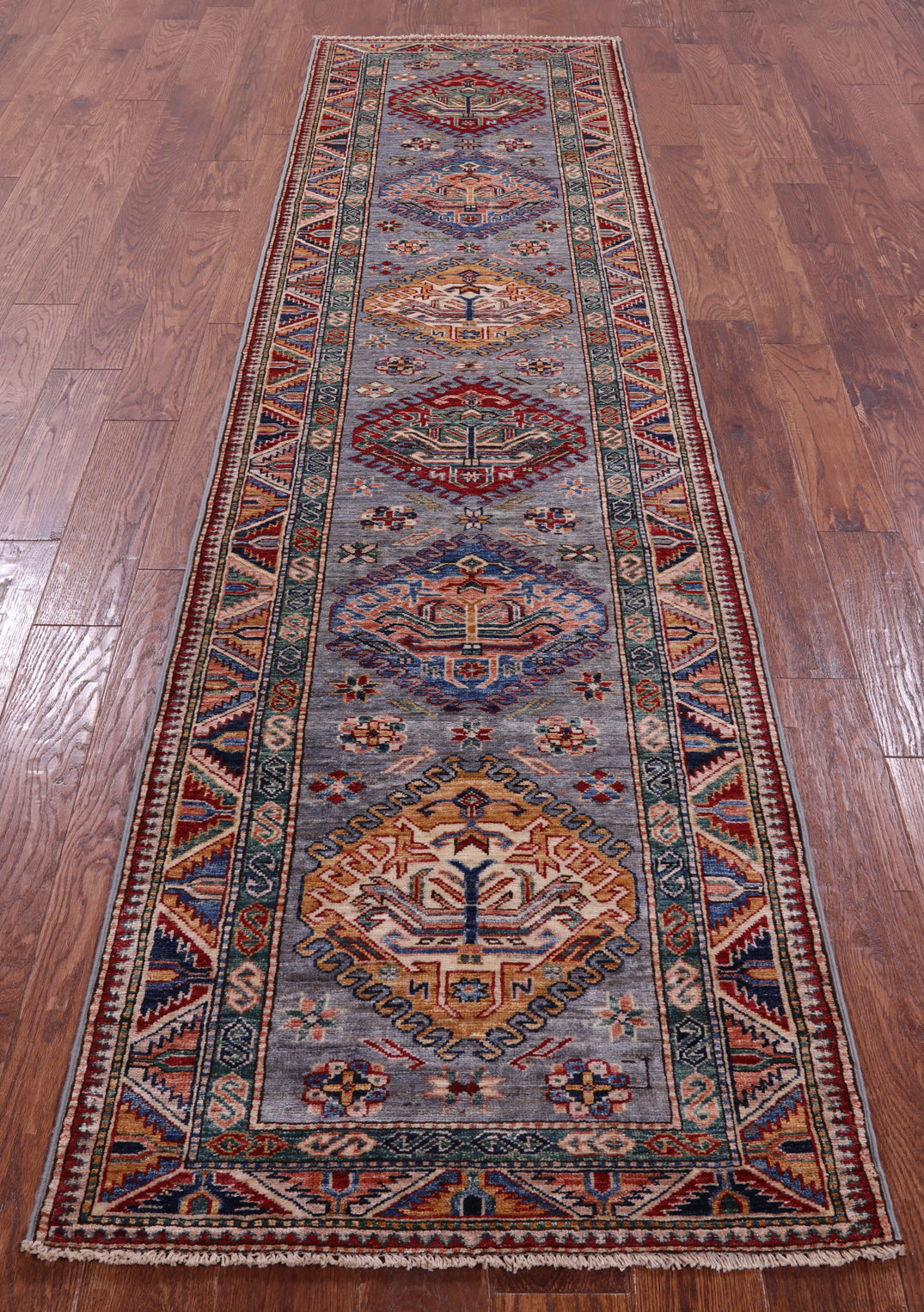 Super Kazak Hand Knotted Wool Runner Rug - 2' 9" X 10' 3" - Golden Nile