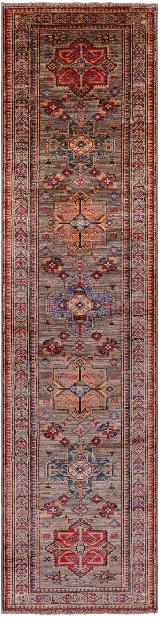 Super Kazak Hand Knotted Wool Runner Rug - 2' 6" X 10' 2" - Golden Nile