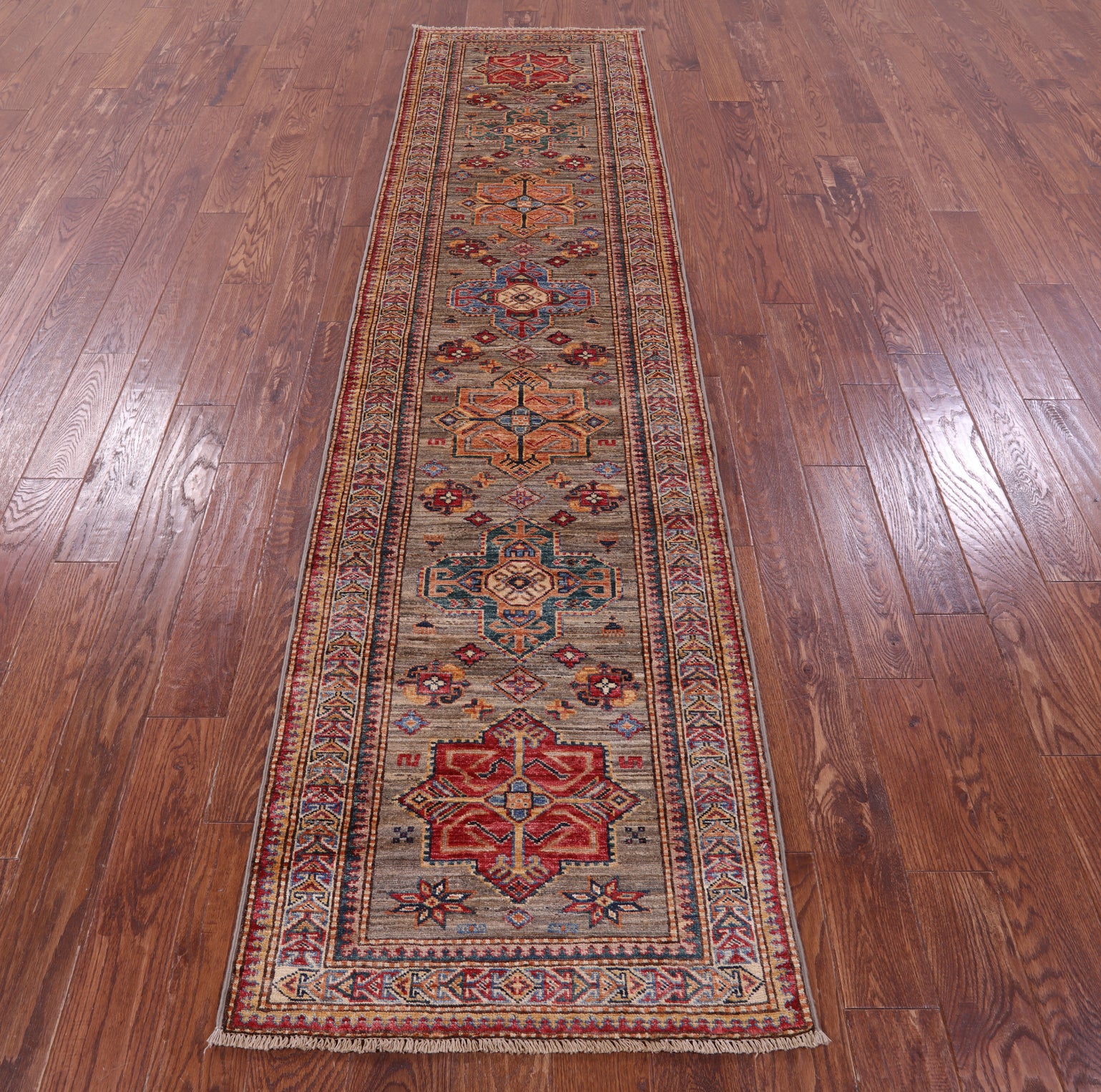 Super Kazak Hand Knotted Wool Runner Rug - 2' 6" X 10' 2" - Golden Nile