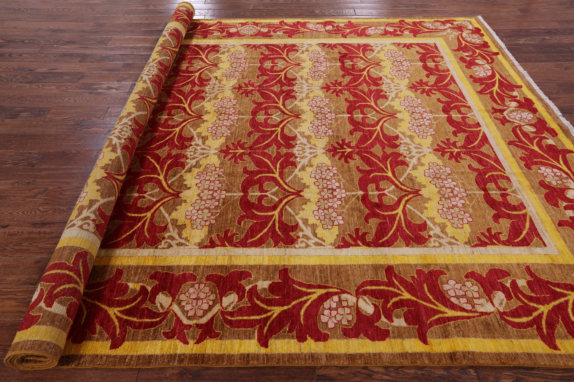 William Morris Handmade Wool Area Rug - 8' 10" X 11' 7" - Golden Nile