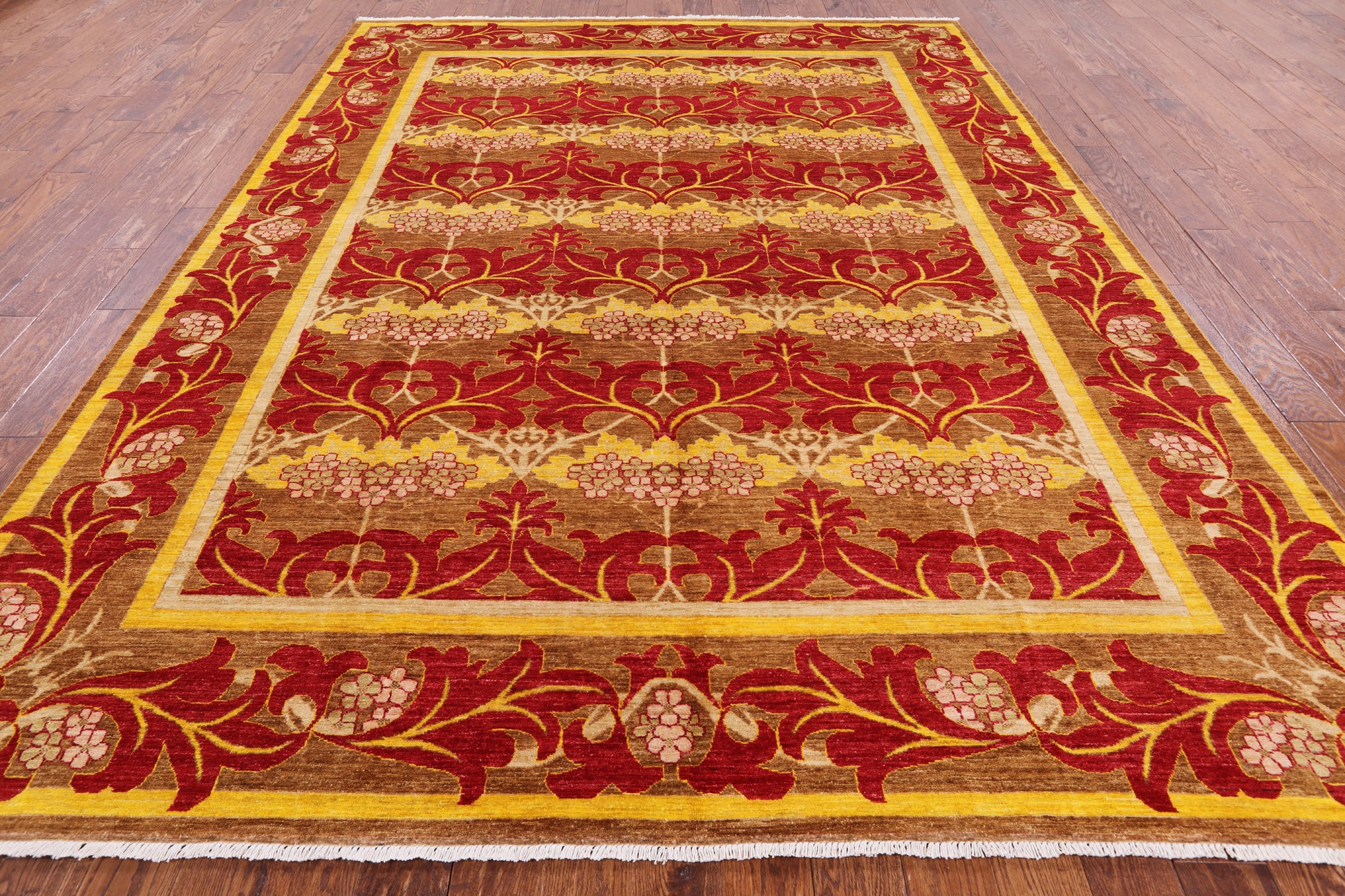 William Morris Handmade Wool Area Rug - 8' 10" X 11' 7" - Golden Nile