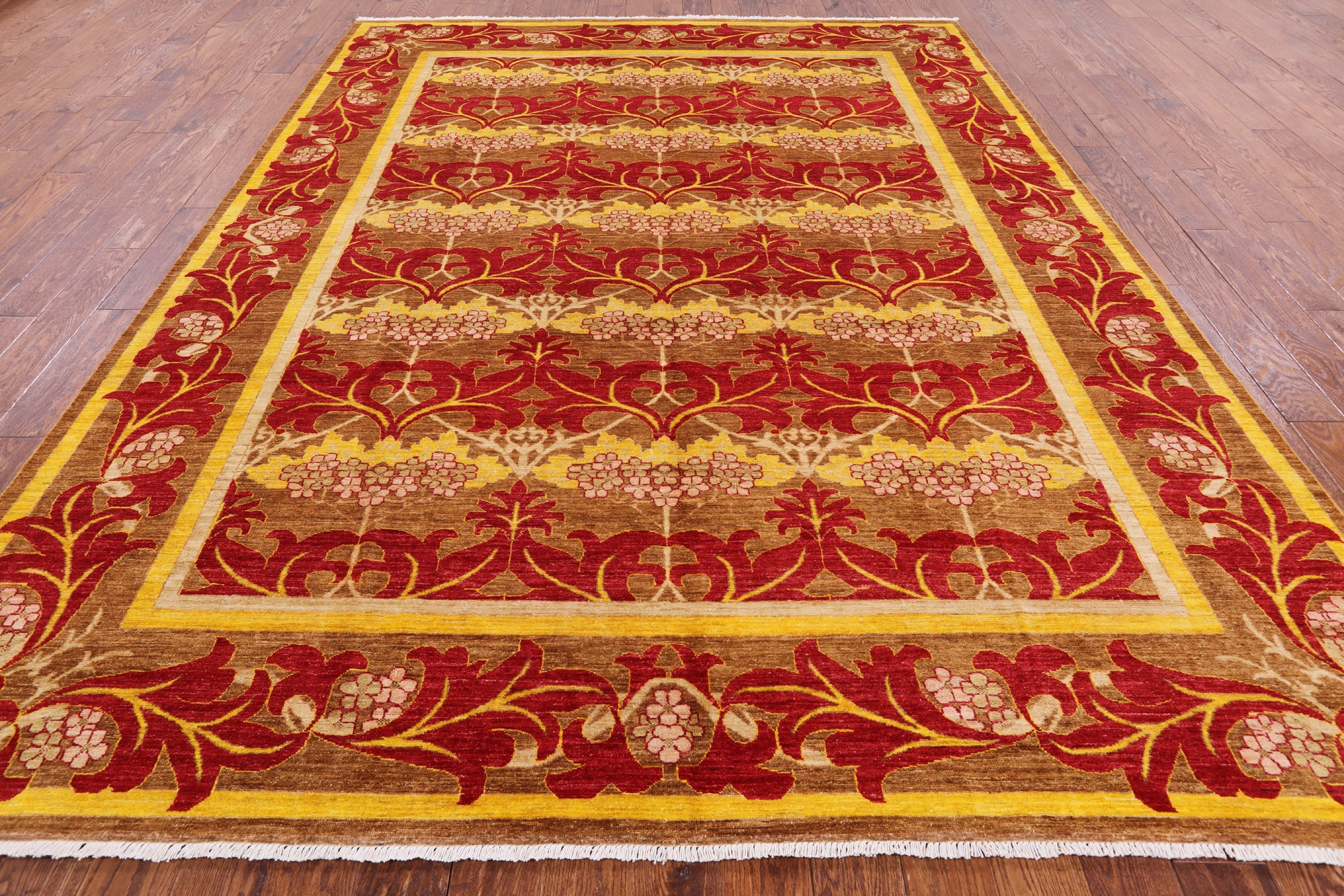 William Morris Handmade Wool Area Rug - 8' 10" X 11' 7" - Golden Nile