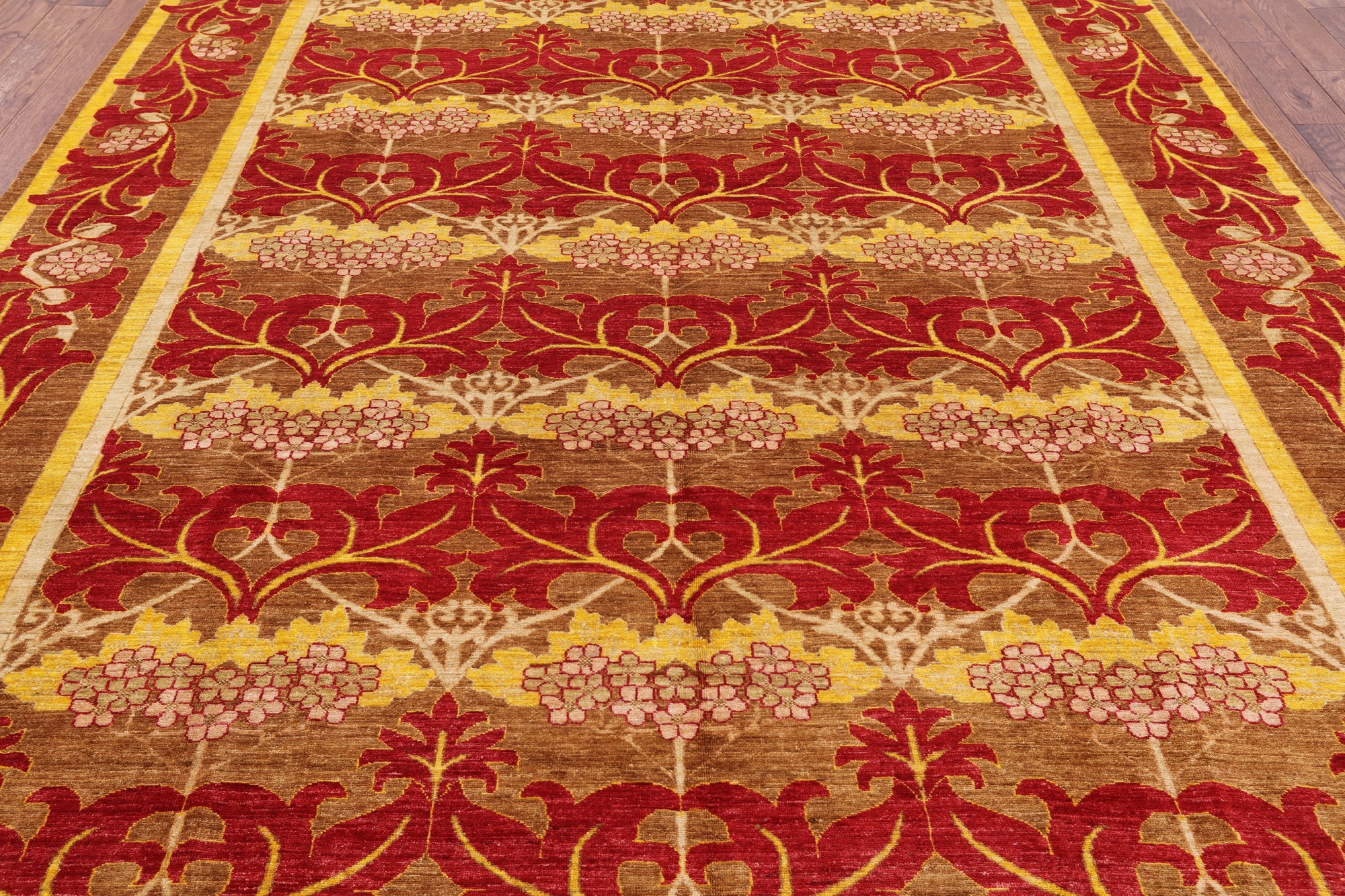William Morris Handmade Wool Area Rug - 8' 10" X 11' 7" - Golden Nile