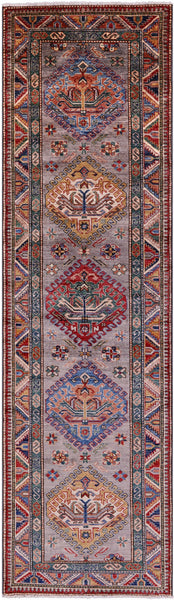 Grey Super Kazak Hand Knotted Wool Runner Rug - 2' 8" X 9' 0" - Golden Nile
