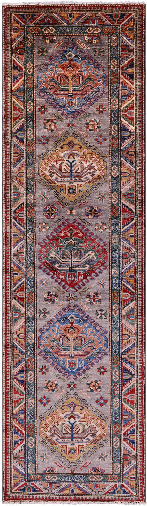 Grey Super Kazak Hand Knotted Wool Runner Rug - 2' 8" X 9' 0" - Golden Nile