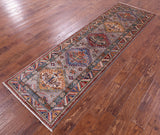 Grey Super Kazak Hand Knotted Wool Runner Rug - 2' 8" X 9' 0" - Golden Nile