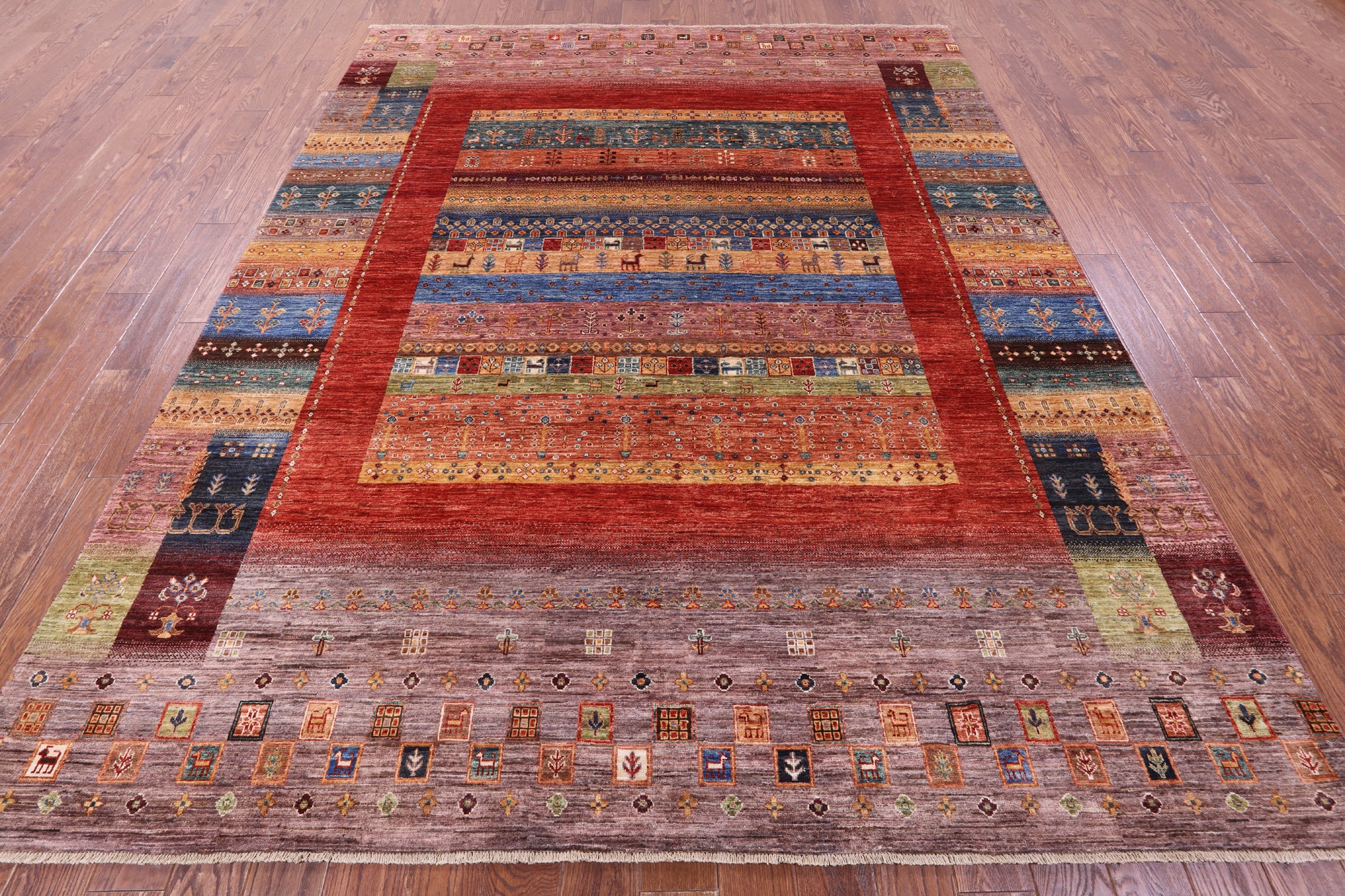 Persian Tribal Gabbeh Hand Knotted Wool Rug - 8' 1" X 10' 2" - Golden Nile