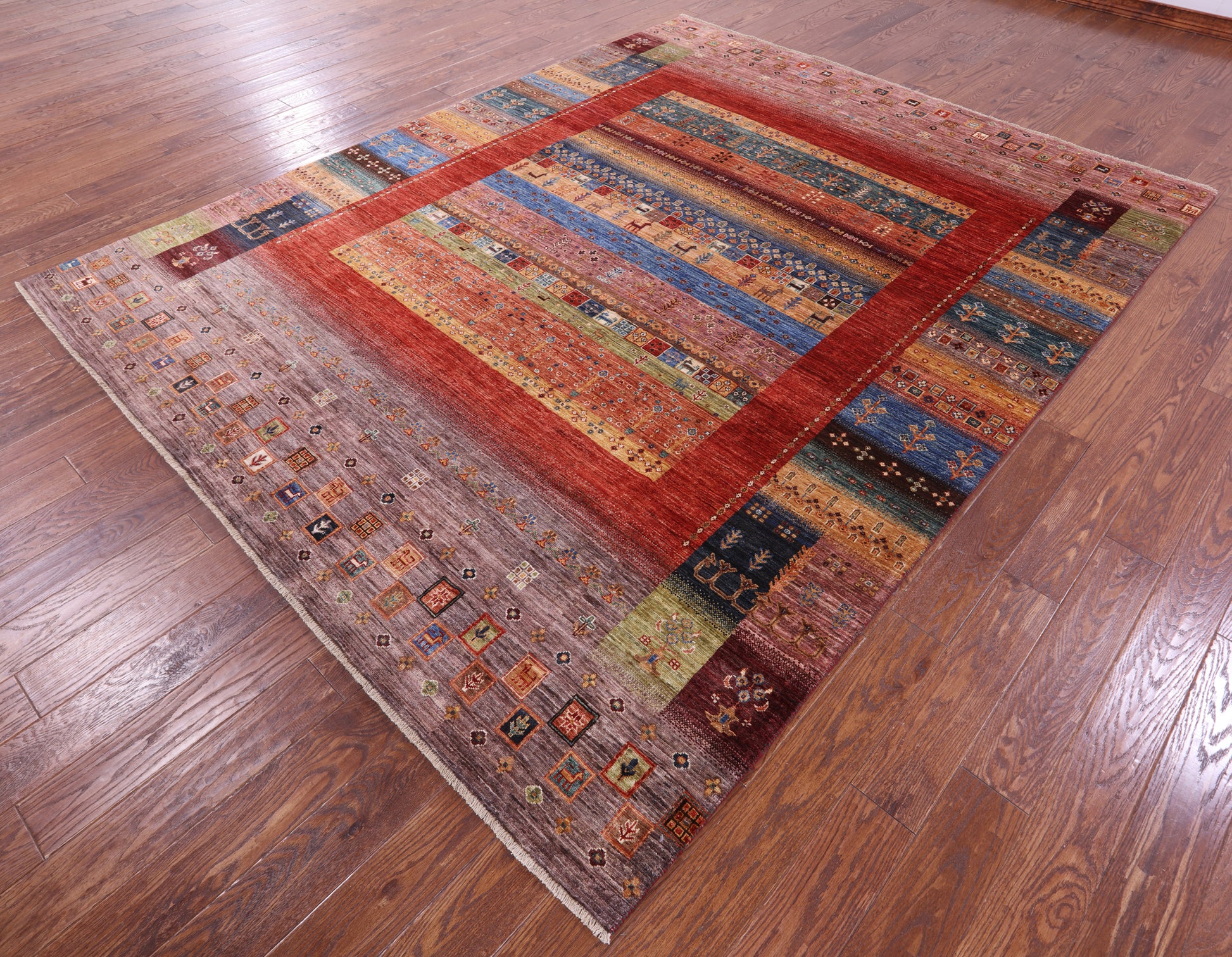 Persian Tribal Gabbeh Hand Knotted Wool Rug - 8' 1" X 10' 2" - Golden Nile
