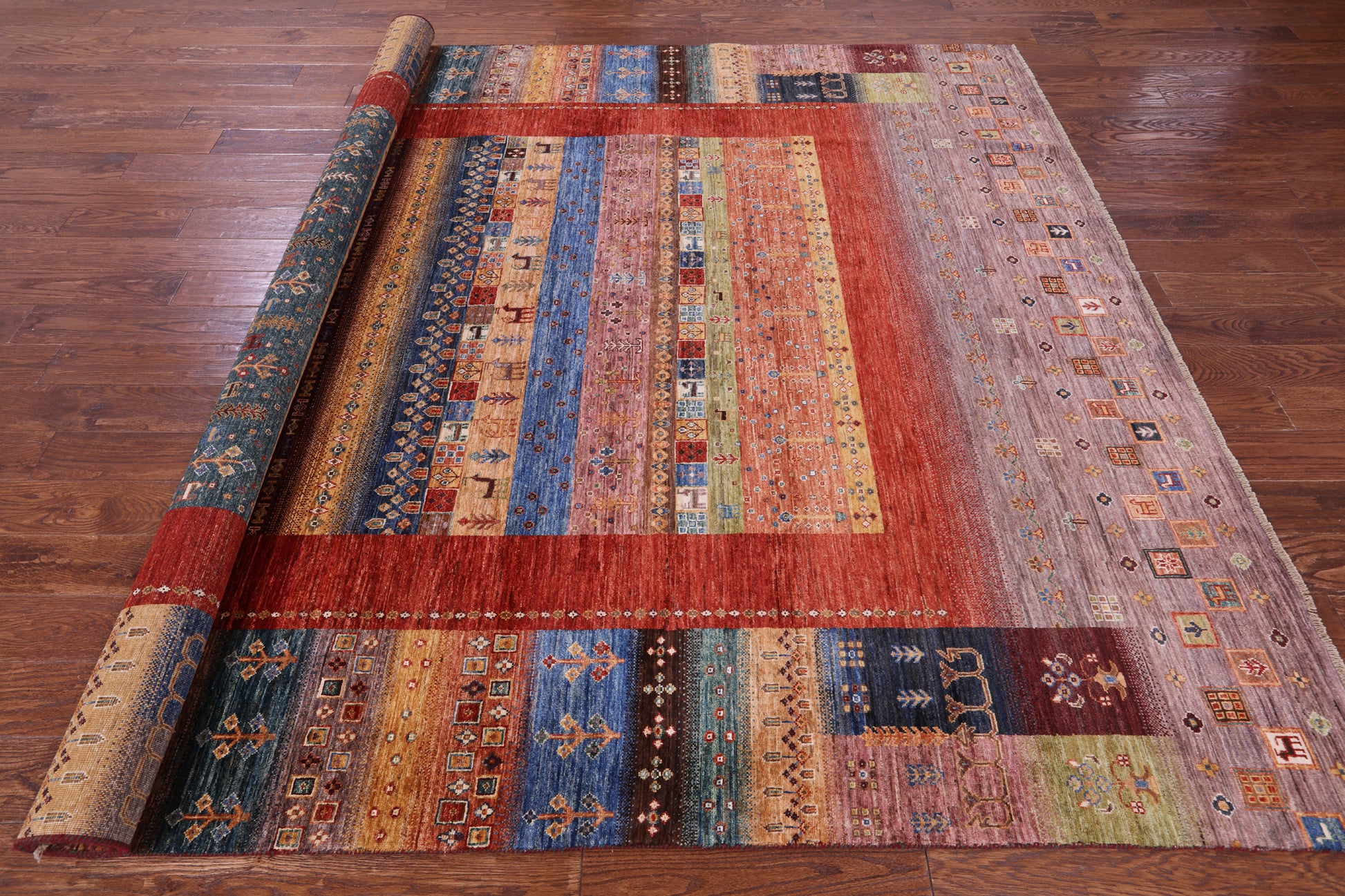 Persian Tribal Gabbeh Hand Knotted Wool Rug - 8' 1" X 10' 2" - Golden Nile