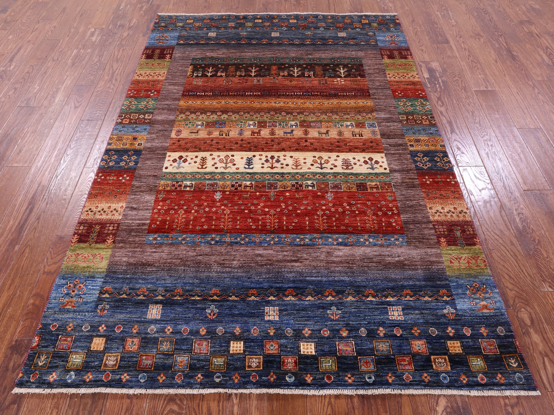 Tribal Persian Gabbeh Hand Knotted Wool Rug - 5' 7" X 8' 0" - Golden Nile