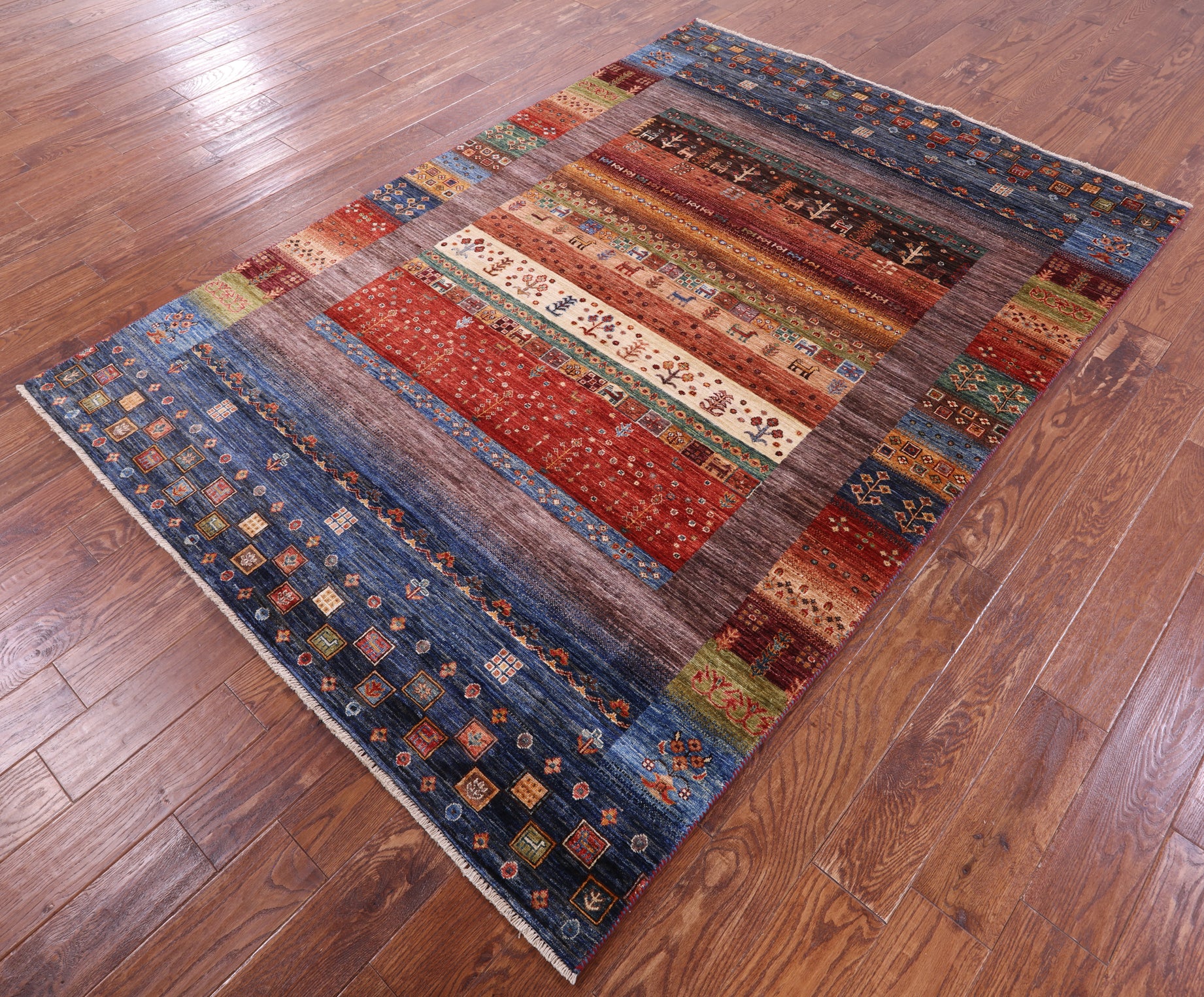 Tribal Persian Gabbeh Hand Knotted Wool Rug - 5' 7" X 8' 0" - Golden Nile