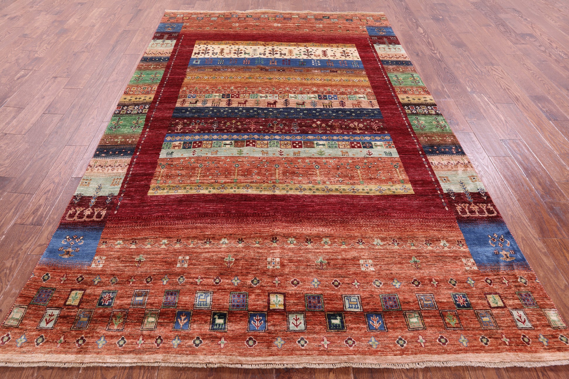Tribal Persian Gabbeh Hand Knotted Wool Rug - 6' 7" X 9' 10" - Golden Nile