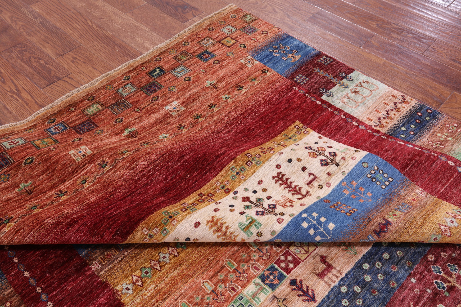 Tribal Persian Gabbeh Hand Knotted Wool Rug - 6' 7" X 9' 10" - Golden Nile