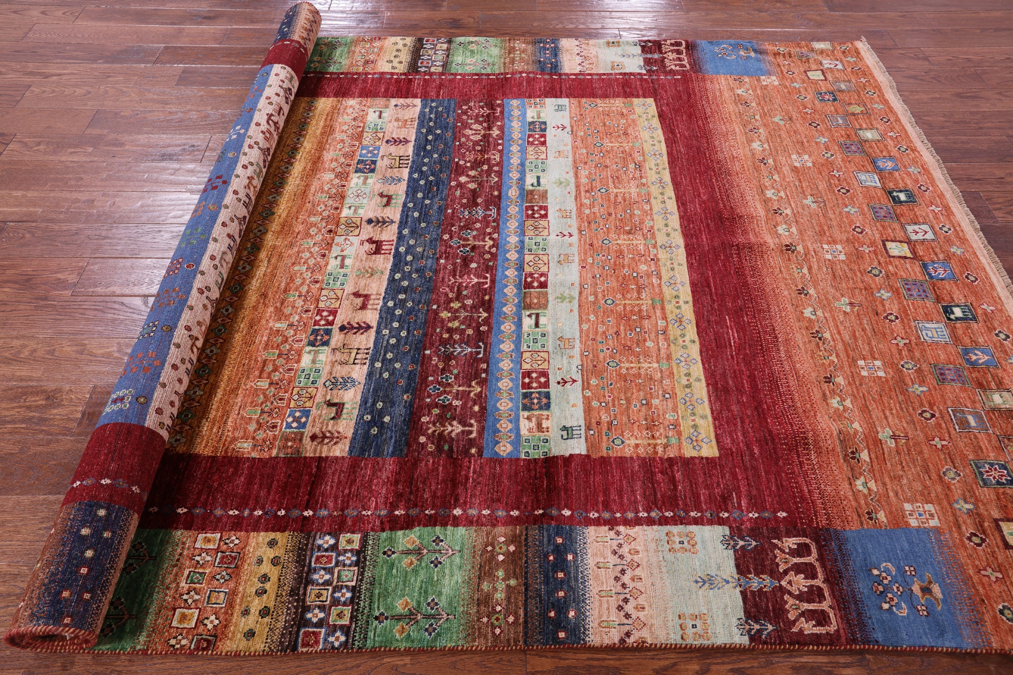 Tribal Persian Gabbeh Hand Knotted Wool Rug - 6' 7" X 9' 10" - Golden Nile